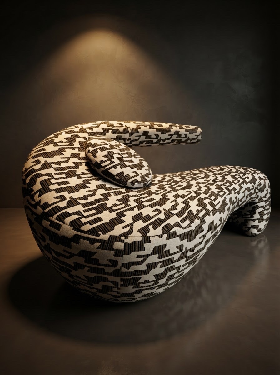 The Ribbon Chaise, raised view showing the seat, bolster and ribbon backrest