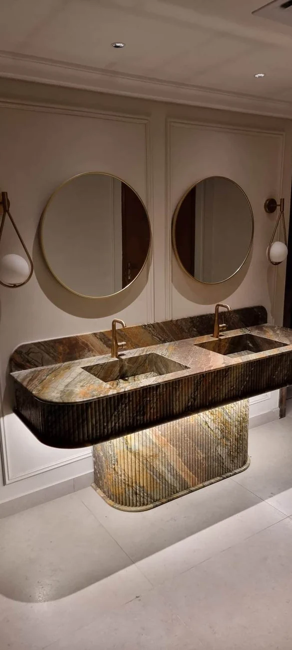 Bespoke fluted marble double vanity — Kuwait